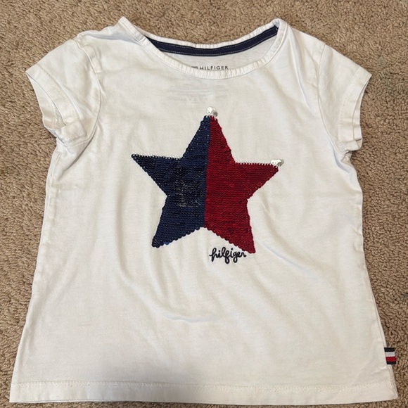 Tommy Hilfiger size 5 girls short sleeve t shirt white blue star used cotton - Picture 3 of 6